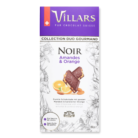 Шоколад чорний Villars з мигдалем та апельсиновими цукатами slide 1