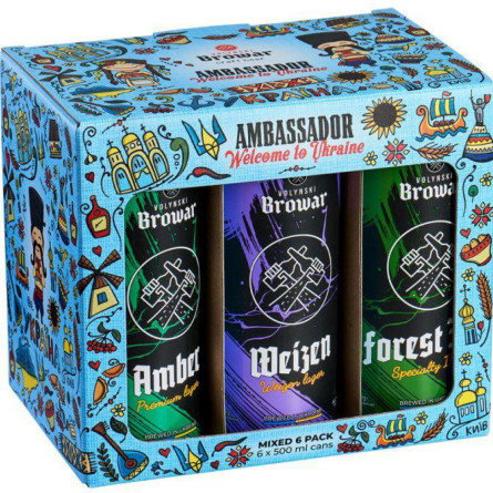 Набір пива Волинський Бровар Ambassador 500 мл х 6 шт