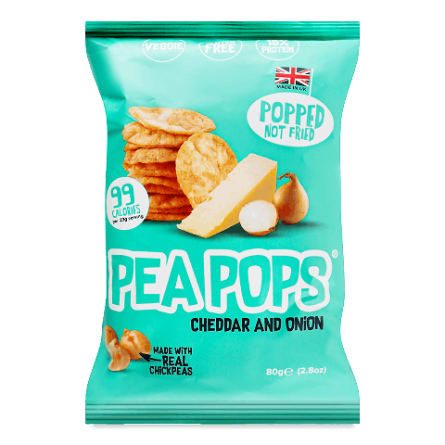 Чипси Pea Pops з нуту зі смаком сиру чеддер та цибулі slide 1