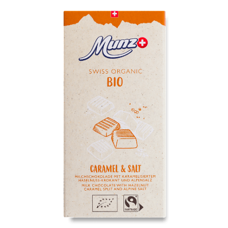 Шоколад молочний Munz з карамеллю і сіллю органічний