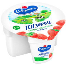 Сир кисломолочний Савушкін 101 зерно + вершки Полуниця зернений 5% 130г mini slide 1