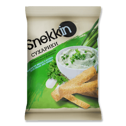 Сухарики Snekkin пшенично-житні зі смаком сметани та зелені slide 1