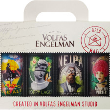 Подарунковий набір пиво Volfas Engelman Mango Milkshake Pale Ale світле фільтроване 5.6% 0.5 л + Raspberry Porter темне фільтроване 7.5% 0.5 л + Hoppy Lager світле фільтроване 5.5% 0.5 л + Neipa світле фільтроване 5% 0.5 л х 1 шт. mini slide 1