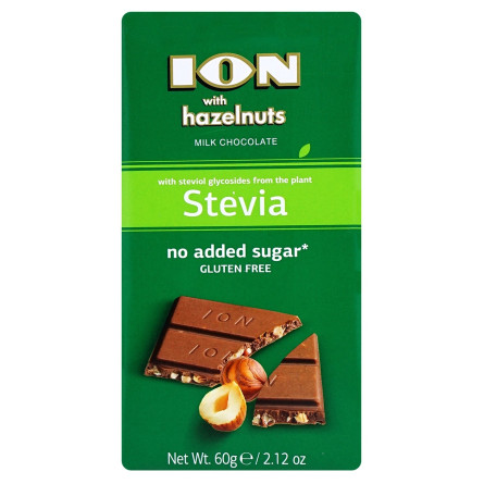 Шоколад молочний Ion з лісовим горіхом без цукру 60г