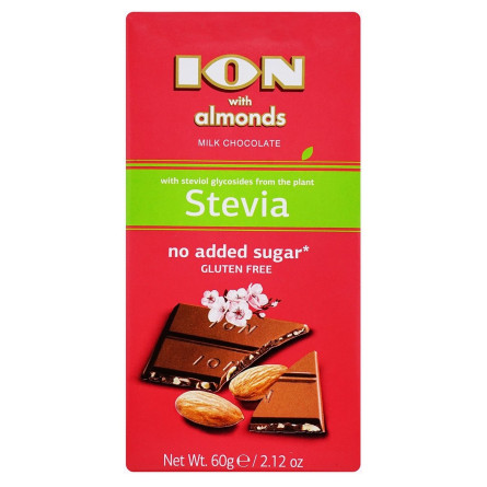 Шоколад молочний Ion з мигдалем без цукру 60г slide 1