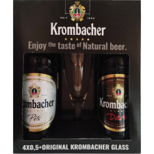 Набір пива Krombacher Pils світле фільтроване пастеризоване 4.8% 0.5 л x 2 шт + Krombacher Dark темне фільтроване пастеризоване 4.7% 0.5 л x 2 шт + келих 0.3 л mini slide 1
