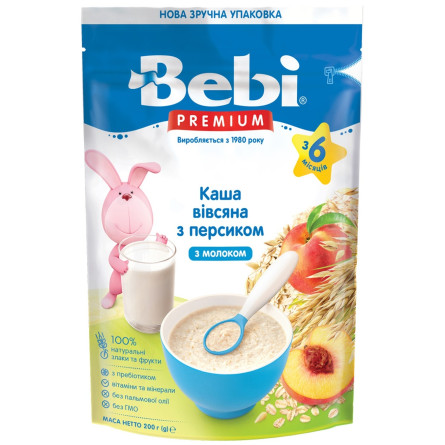 Каша молочна Bebi Premium вівсяна з персиком для дітей з 5 місяців 250г slide 1