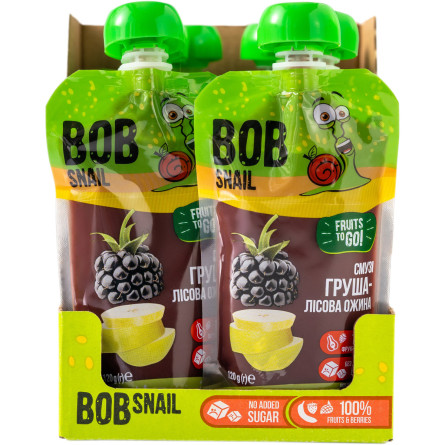 Упаковка фруктового пюре Bob Snail Смузі пастеризоване Груша-Лісова ожина 120 г х 10 шт. slide 1