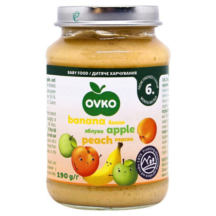 Пюре Ovko банан-яблуко-персик 190г
