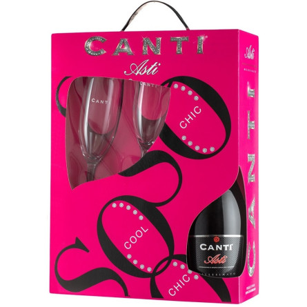 Вино игристое Canti Asti белое сладкое 0.75 л 7% в подарочной упаковке + 2 бокала slide 1