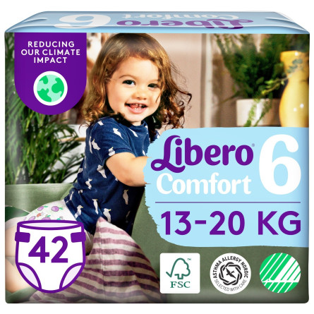 Підгузки Libero Comfort 13-20 кг розмір 6 42шт