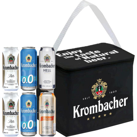 Набор пива Krombacher Pils 4.8% 0.5 л x 2 шт + Krombacher Hell 5% 0.5 л x 1 шт + Krombacher Weizen 5.3% 0.5 л x 1 шт + Krombacher Pils 0.0% 0.5 л x 2 шт + термосумка slide 1