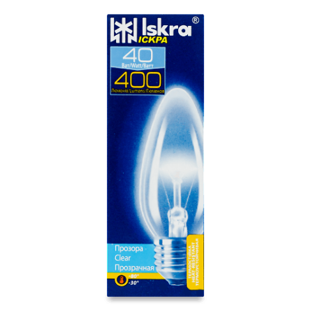 Лампа «Іскра» свічка 230В 40Вт Е27 прозора slide 1
