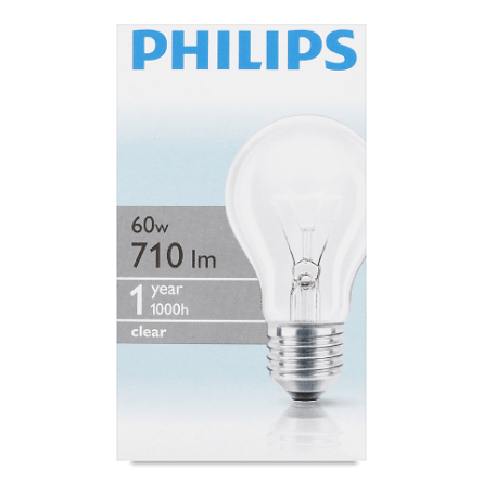Лампа Philips 60W А60 звичайна E27