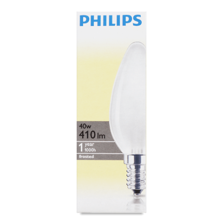 Лампа Philips 40W свічка В35 E14 матова