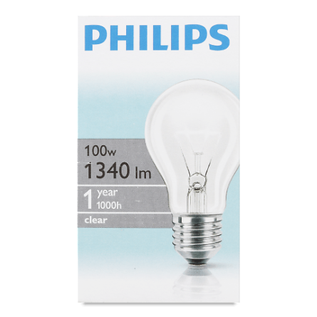 Лампа Philips 100W А60 звичайна E27