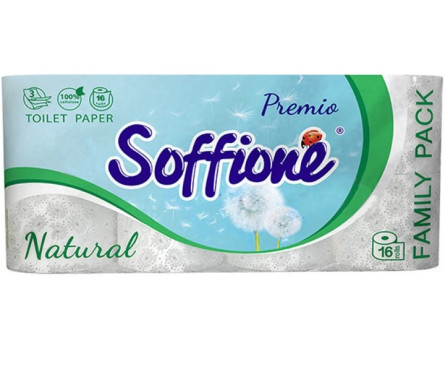 Туалетний папір Soffione Natural тришаровий 16 рулонів