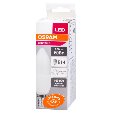 Лампа светодиодная Osram LED B60 6.5W/840 CL E14