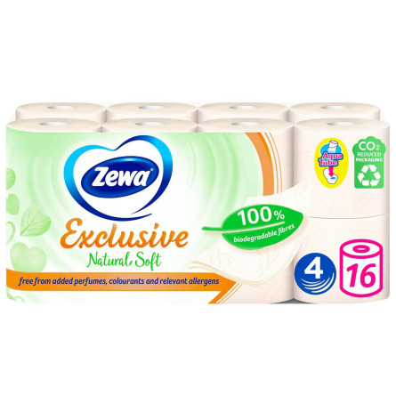 Туалетний папір Zewa Exclusive Natural Soft 4-х шаровий 16 рулонів