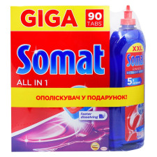 Таблетки для посудомийної машини Somat All in 1 90шт + ополіскувач 750мл mini slide 1
