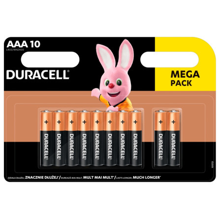 Лужні батарейки Duracell AAA, 10 шт. в упаковці