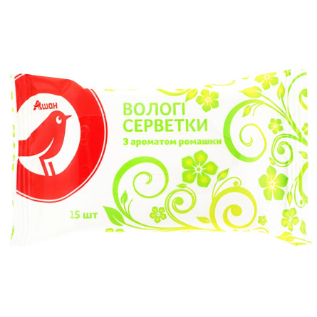 Серветки вологі Ашан з ароматом ромашки 15шт