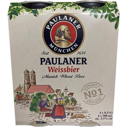 Упаковка пива Paulaner Weissbier світле нефільтроване 5.5% 0.5 л x 4 шт