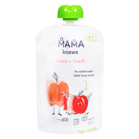 Пюре Mama knows яблоко-персик без сахара 90г slide 1