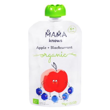 Пюре Mama knows органическое яблоко-черная смородина 90г