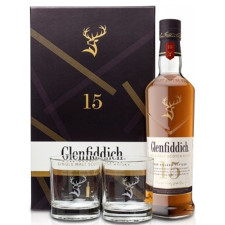 Набір віскі Гленфіддік / Glenfiddich, 15 років, 40%, 0.7л, в подарунковій коробці + 2 бокали mini slide 1