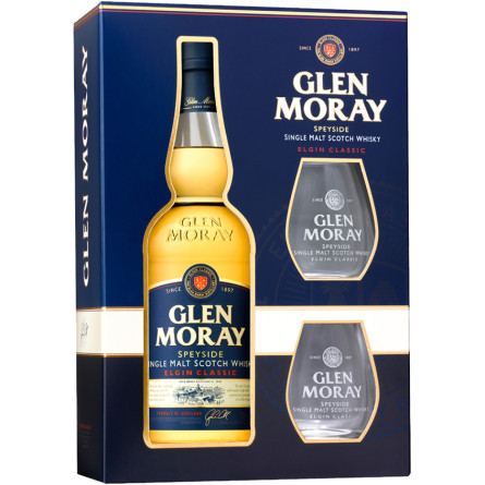Віскі Глен Морей, Класік / Glen Moray, Classic, 40%, 0.7л, в подарунковій коробці + 2 бокали