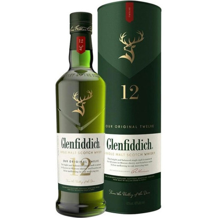Виски Гленфиддик / Glenfiddich, 12 лет, 40%, 1л, в тубусе