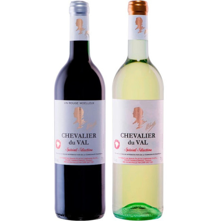 Набір вина Chevalier du Val, Vin Blanc Moelleux, біле напівсолодке + Chevalier du Val, Vin Rouge Moelleux, червоне напівсолодке 2*0.75л