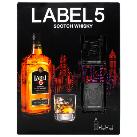 Віскі Label 5 Scotch набір + 2 стакани 40% 0,7л