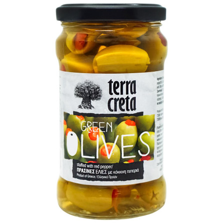 Оливки Terra Creta зелені з перцем 315мл