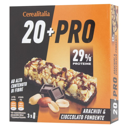 Батончик Cerealitalia 20+Pro зерновий з арахісом та чорним шоколадом 114г