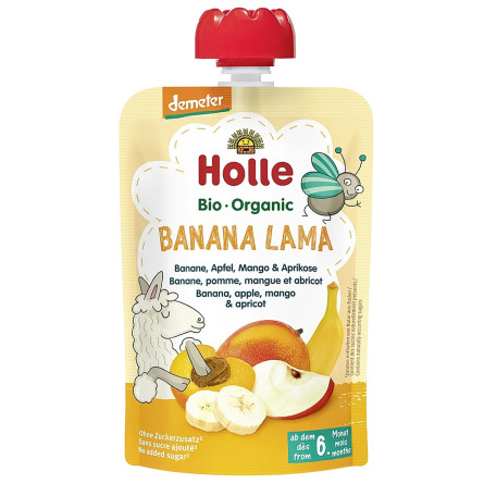 Пюре Holle Banana Lama банан яблоко манго абрикос с 6 месяцев 100г slide 1