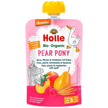 Пюре Holle Pear Pony груша персик малина спельты с 8 месяцев 100г slide 1