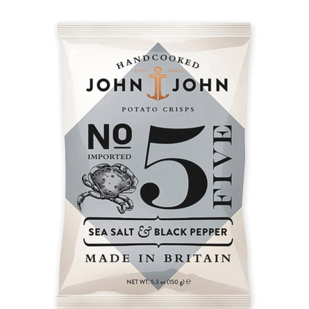 Чіпси з морською сіллю і чорним перцем, John &amp; John, 150г
