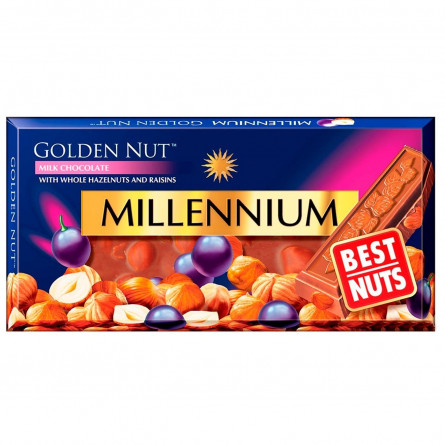 Шоколад молочный Millennium Golden Nut с цельными лесными орехами и изюмом 100г