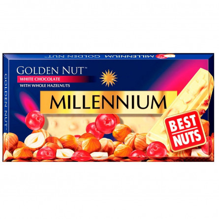 Шоколад білий Millennium Golden Nut з цілими лісовими горіхами та журавлиною 100г