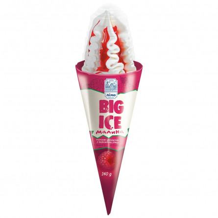 Мороженое Лимо Big Ice со вкусом малины двухслойное в вафельном рожке 140г