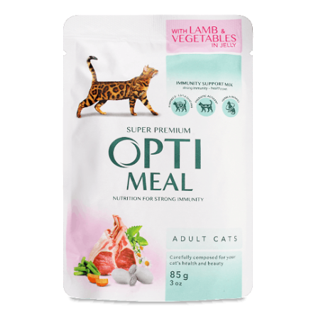 Корм для дорослих котів Optimeal з ягням з овочами в желе