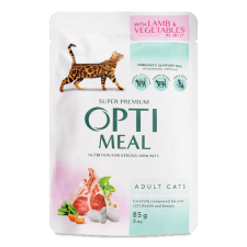 Корм для дорослих котів Optimeal з ягням з овочами в желе mini slide 1