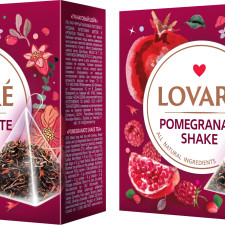 Упаковка чаю Lovare чорного з пелюстками квітів і ароматом граната Pomegranate Shake 2 пачки по 15 пірамідок mini slide 1