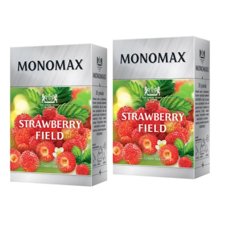 Упаковка чаю зеленого китайського листового Мономах Strawberry field з ягодами, пелюстками квітів і натуральним ароматом суниці 80 г х 2 шт.