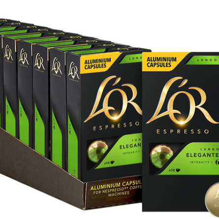 Набір кави в капсулах L'OR Lungo Elegante 10 пачок x 10 шт. (100 капсул) сумісні з Nespresso 100% Арабіка