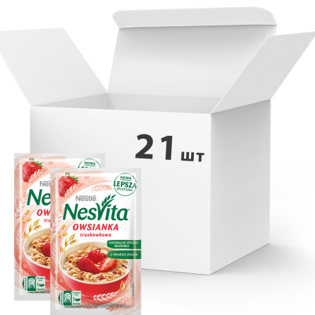 Упаковка каши Nestle NesVita Овсяная сладкая с молоком и кусочками клубники 45 г х 21 шт