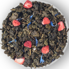 Чай зелений листовий зі шматочками полуниці, пелюстками квітів і ароматом суниці Чайні шедеври Полуничний зефір 500 г mini slide 1
