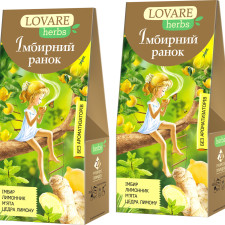 Упаковка чая Lovare Смесь травяного и ягодного с имбирем и цедрой лимона Имбирное утро 2 пачки по 20 пирамидок mini slide 1